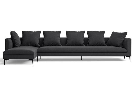 Aprilia 4 Seater Left Hand Facing Chaise Lounge Corner Sofa Dark Grey Linen Fabric