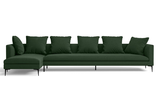 Aprilia 4 Seater Left Hand Facing Chaise Lounge Corner Sofa Forest Green Linen Fabric