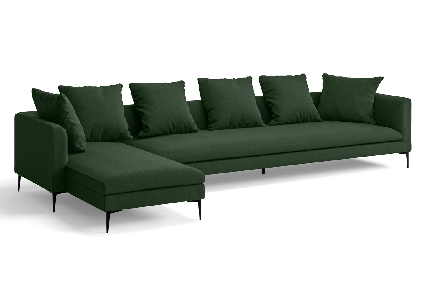 Aprilia 4 Seater Left Hand Facing Chaise Lounge Corner Sofa Forest Green Linen Fabric