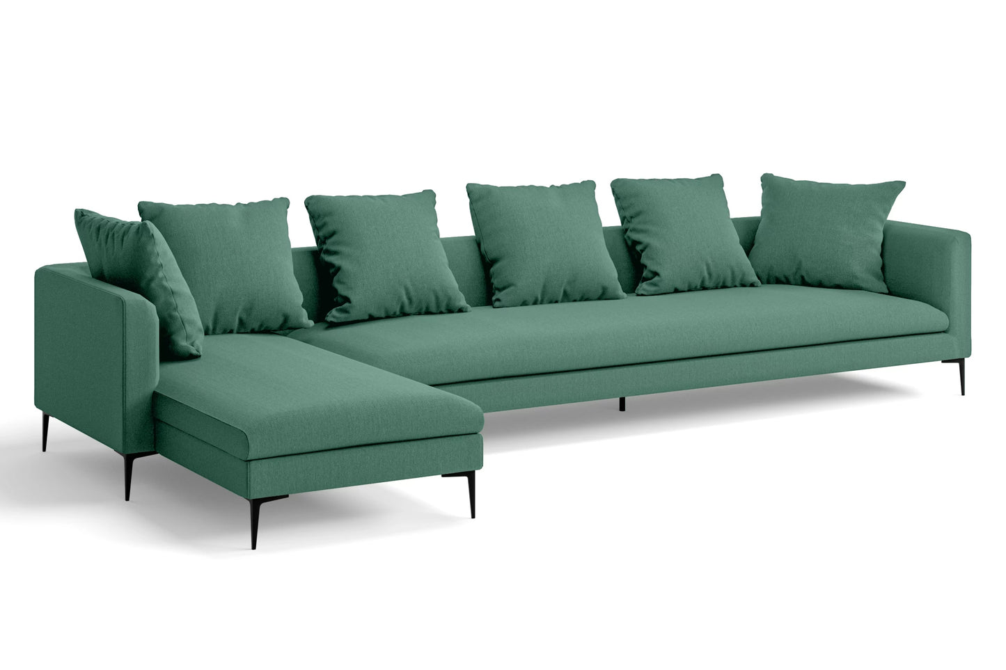 Aprilia 4 Seater Left Hand Facing Chaise Lounge Corner Sofa Mint Green Linen Fabric