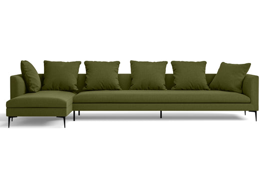 Aprilia 4 Seater Left Hand Facing Chaise Lounge Corner Sofa Olive Linen Fabric