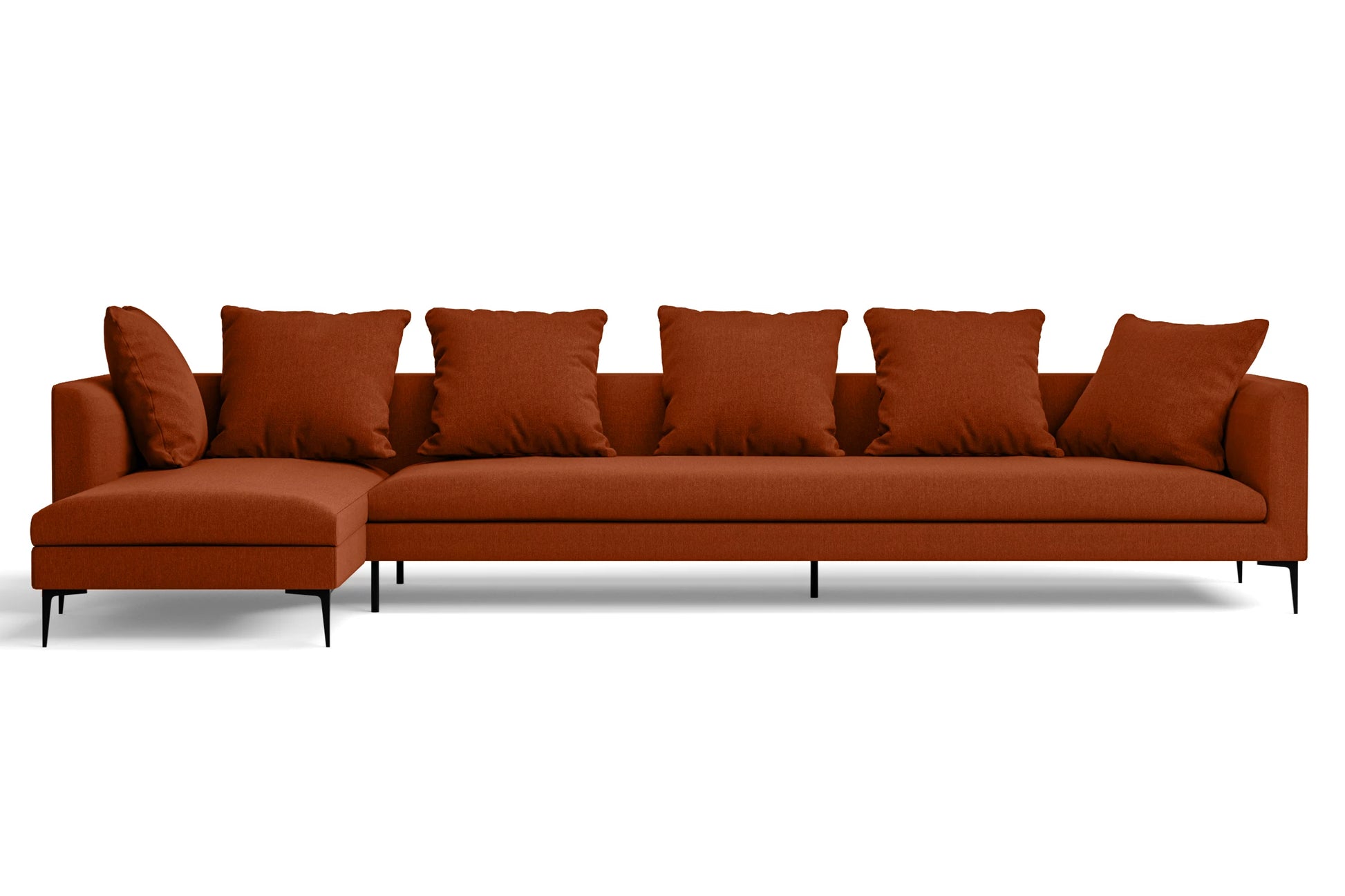 Aprilia 4 Seater Left Hand Facing Chaise Lounge Corner Sofa Orange Linen Fabric