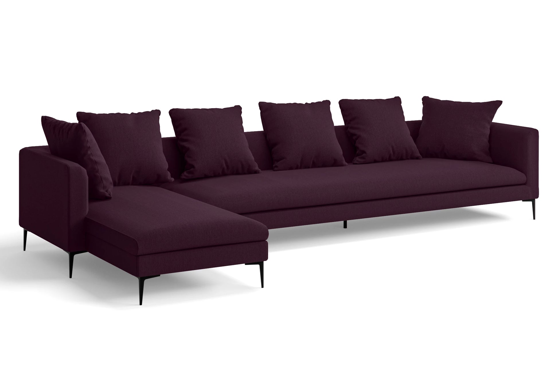 Aprilia 4 Seater Left Hand Facing Chaise Lounge Corner Sofa Purple Linen Fabric