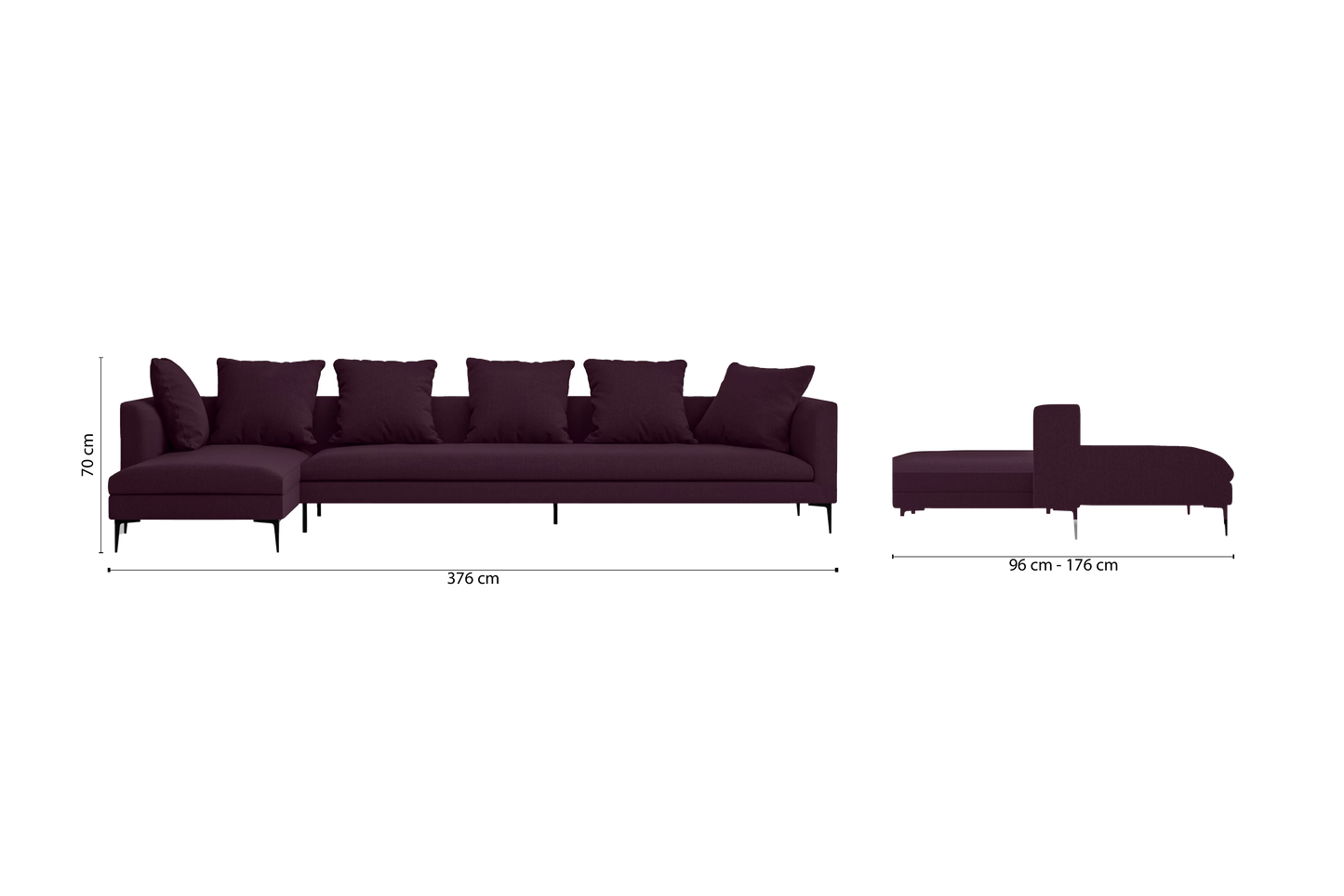 Aprilia 4 Seater Left Hand Facing Chaise Lounge Corner Sofa Purple Linen Fabric