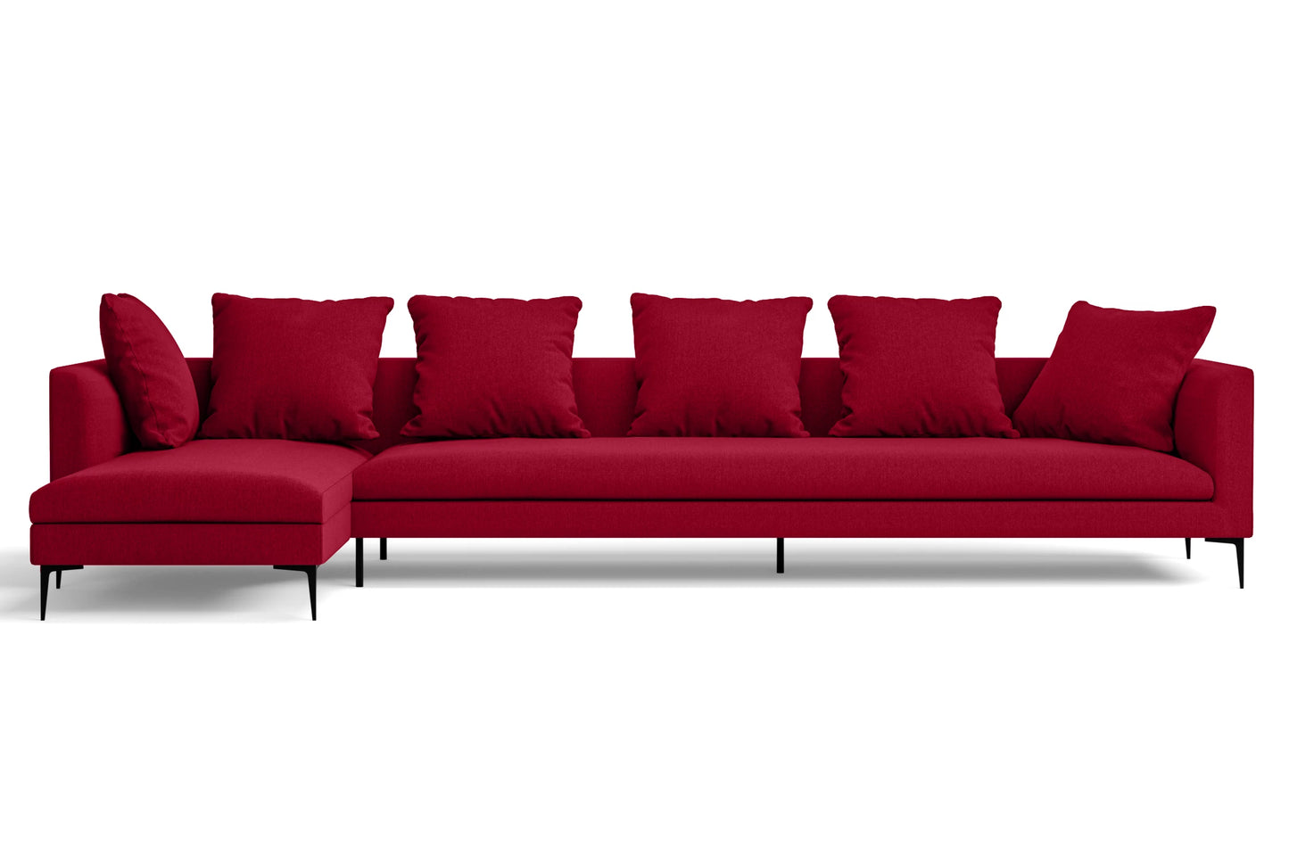 Aprilia 4 Seater Left Hand Facing Chaise Lounge Corner Sofa Red Linen Fabric