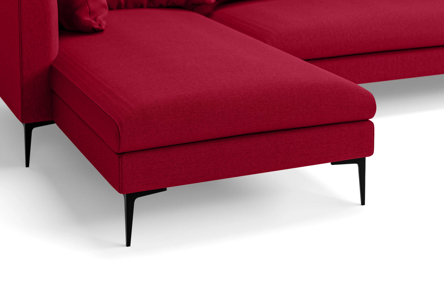 Aprilia 4 Seater Left Hand Facing Chaise Lounge Corner Sofa Red Linen Fabric