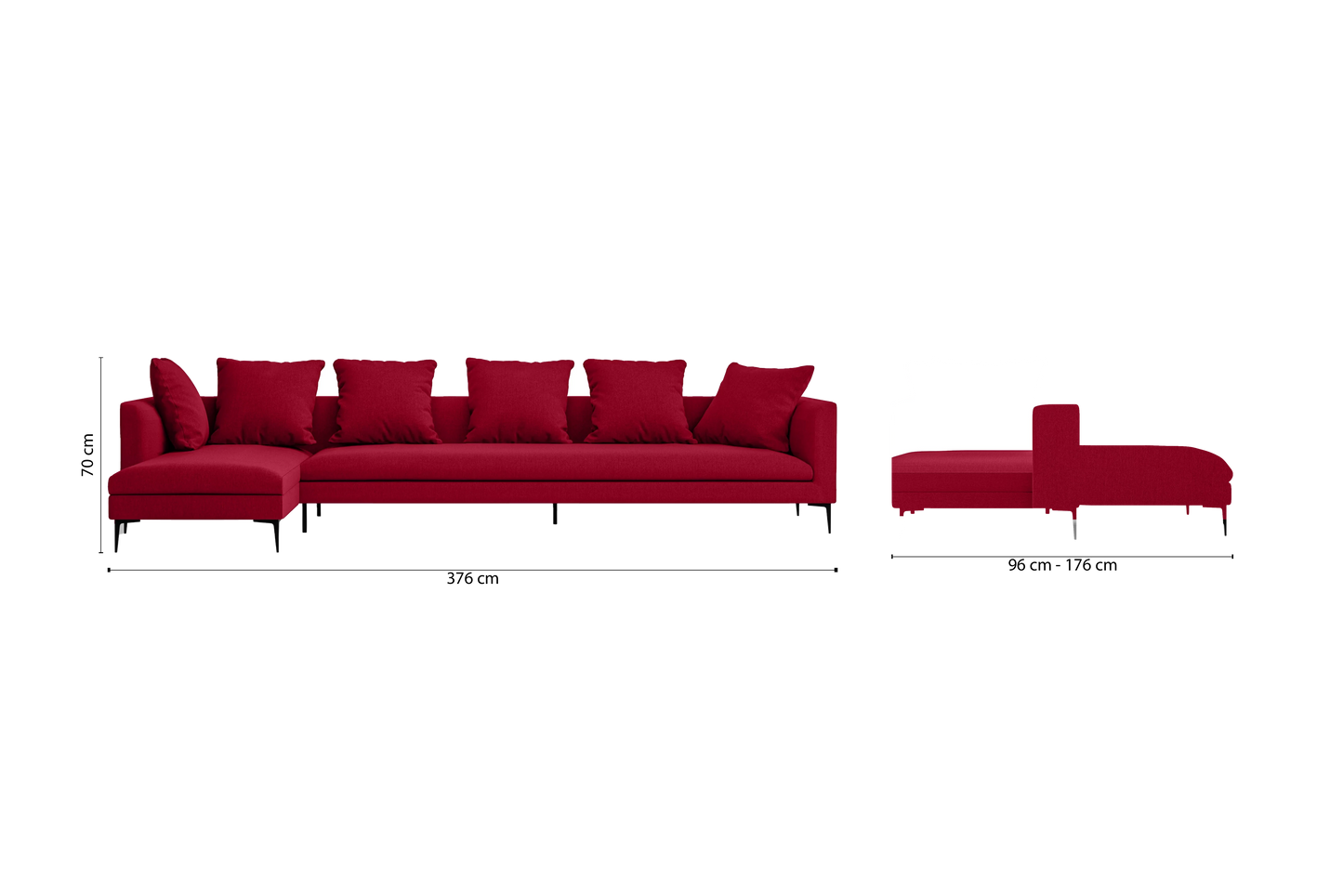 Aprilia 4 Seater Left Hand Facing Chaise Lounge Corner Sofa Red Linen Fabric