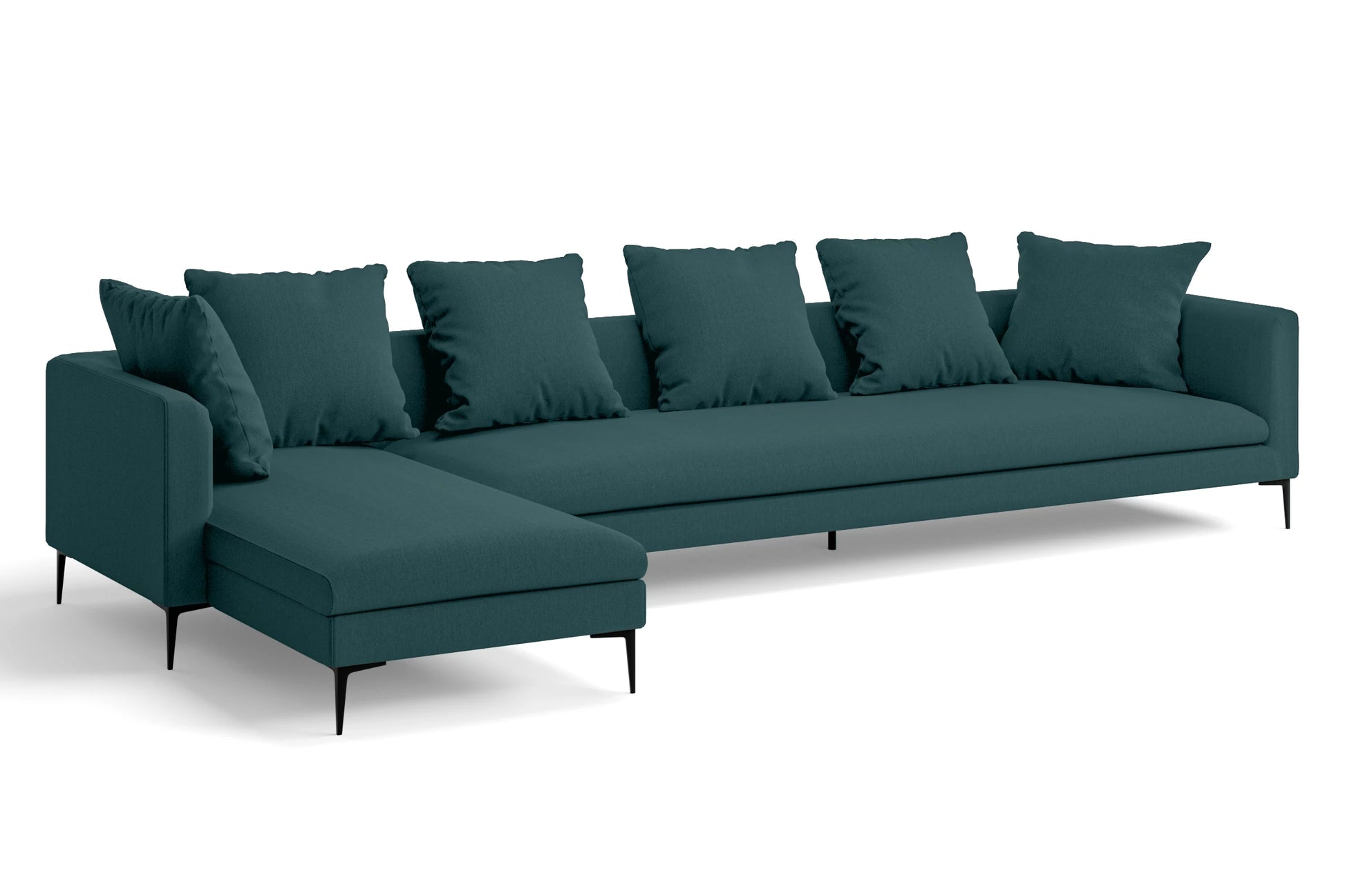 Aprilia 4 Seater Left Hand Facing Chaise Lounge Corner Sofa Teal Linen Fabric