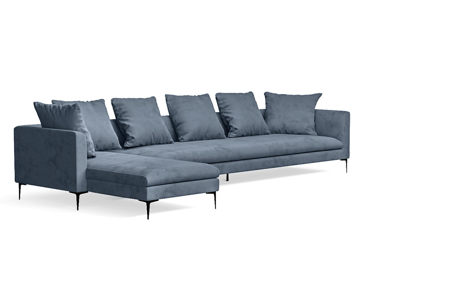 Aprilia 4 Seater Left Hand Facing Chaise Lounge Corner Sofa Baby Blue Velvet