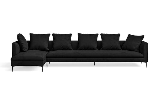 Aprilia 4 Seater Left Hand Facing Chaise Lounge Corner Sofa Black Velvet