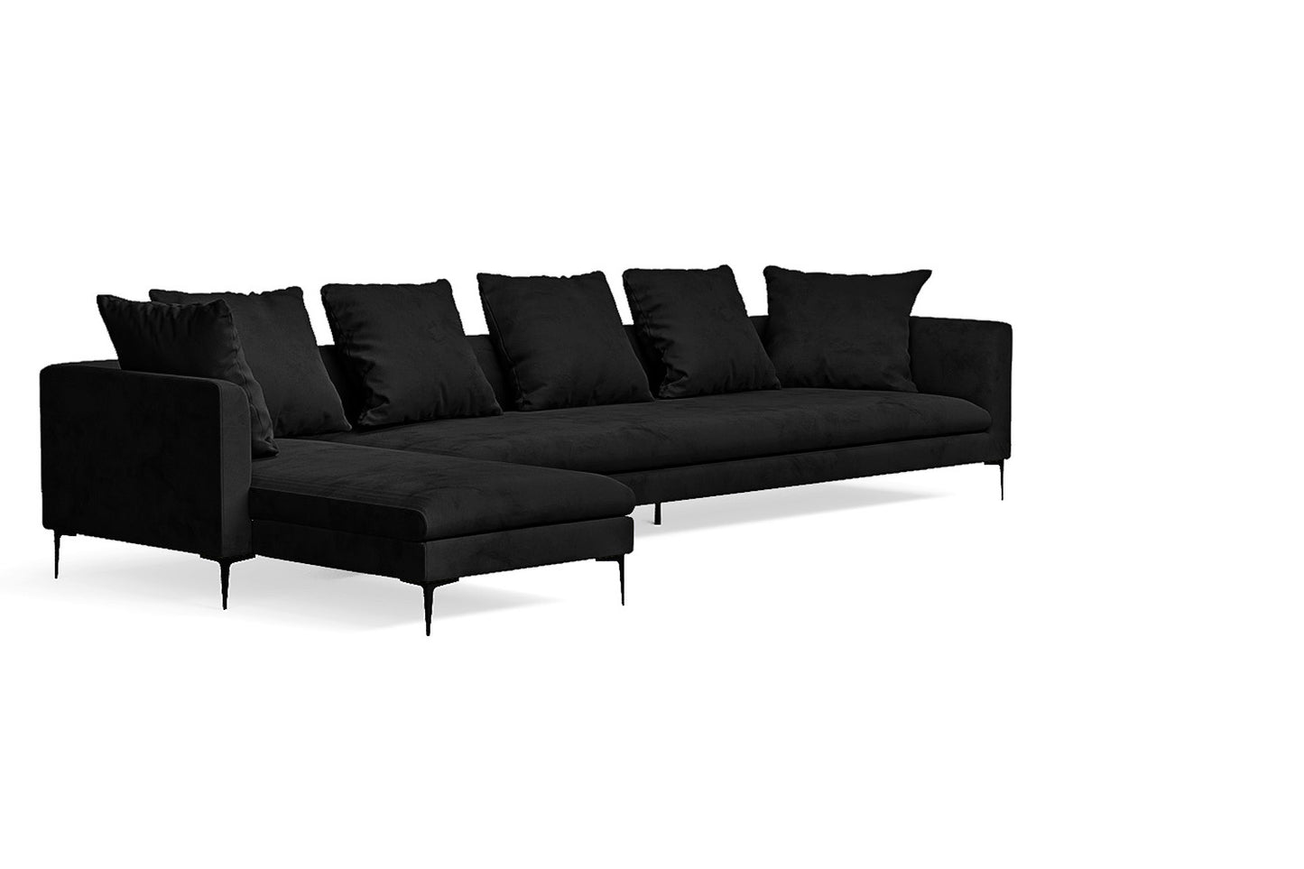 Aprilia 4 Seater Left Hand Facing Chaise Lounge Corner Sofa Black Velvet