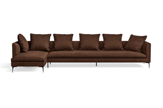 Aprilia 4 Seater Left Hand Facing Chaise Lounge Corner Sofa Coffee Brown Velvet