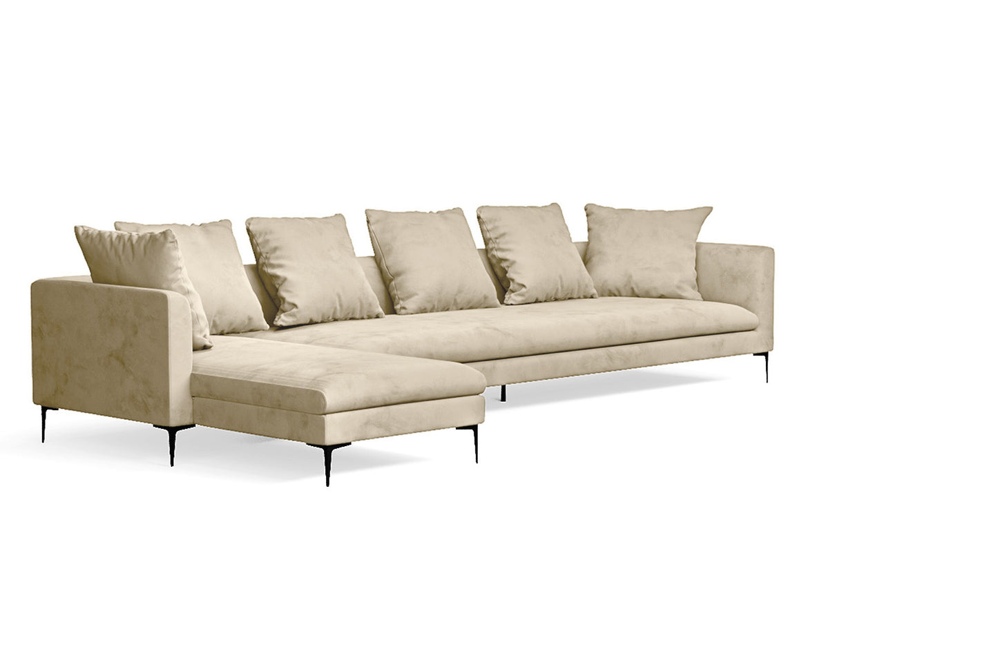 Aprilia 4 Seater Left Hand Facing Chaise Lounge Corner Sofa Cream Velvet