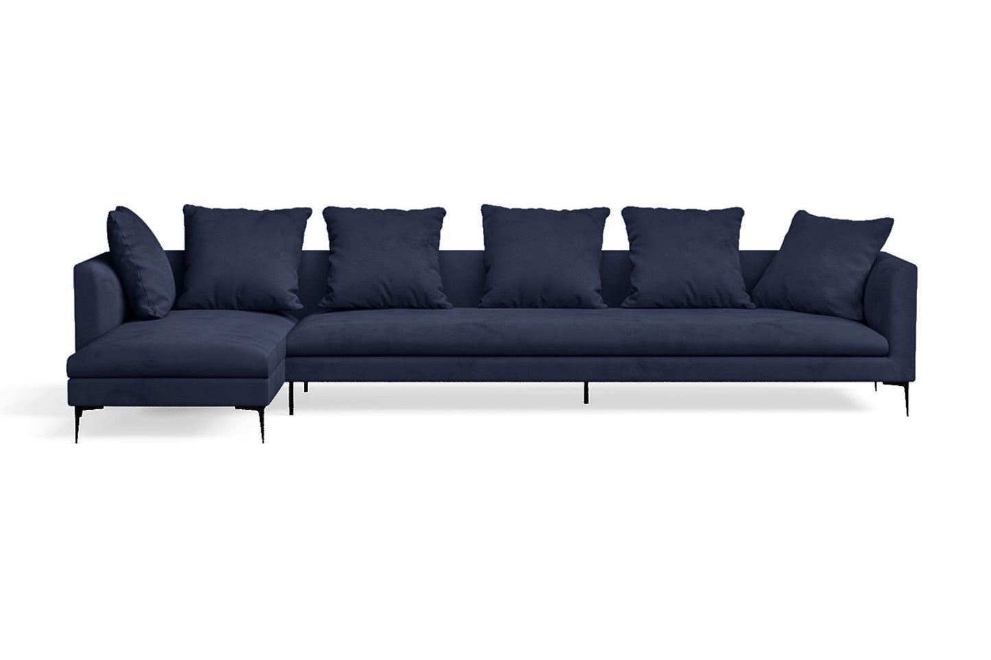 Aprilia 4 Seater Left Hand Facing Chaise Lounge Corner Sofa Dark Blue Velvet