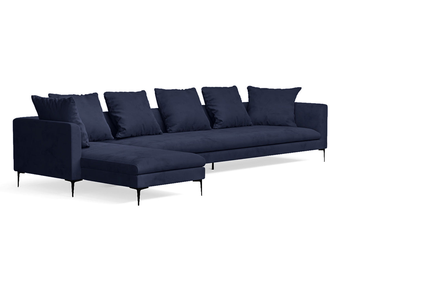 Aprilia 4 Seater Left Hand Facing Chaise Lounge Corner Sofa Dark Blue Velvet