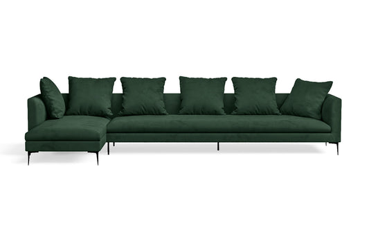 Aprilia 4 Seater Left Hand Facing Chaise Lounge Corner Sofa Green Velvet