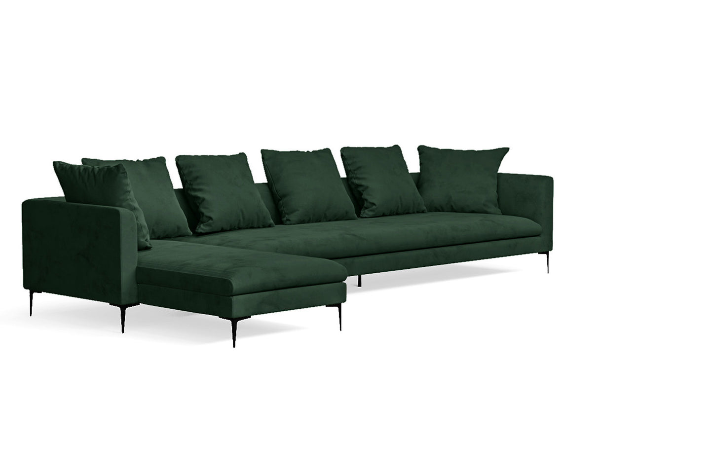 Aprilia 4 Seater Left Hand Facing Chaise Lounge Corner Sofa Green Velvet