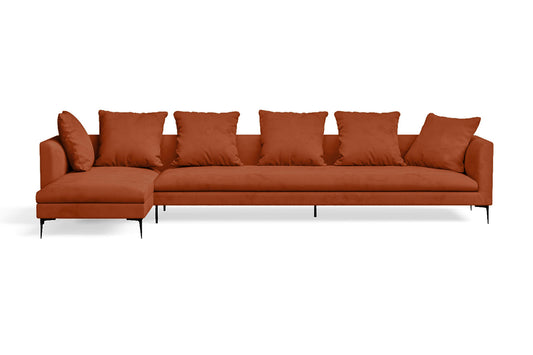 Aprilia 4 Seater Left Hand Facing Chaise Lounge Corner Sofa Orange Velvet