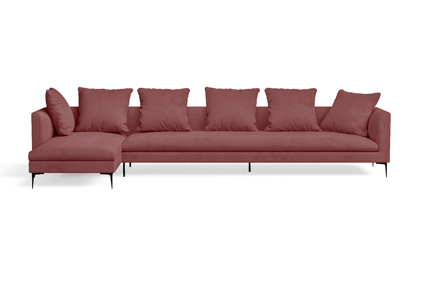 Aprilia 4 Seater Left Hand Facing Chaise Lounge Corner Sofa Pink Velvet