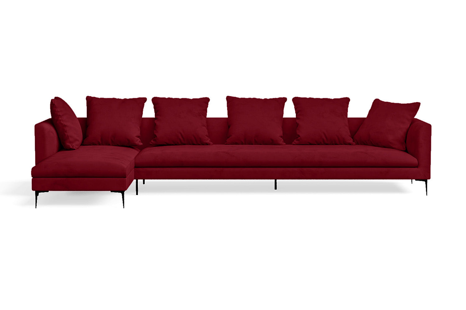 Aprilia 4 Seater Left Hand Facing Chaise Lounge Corner Sofa Red Velvet