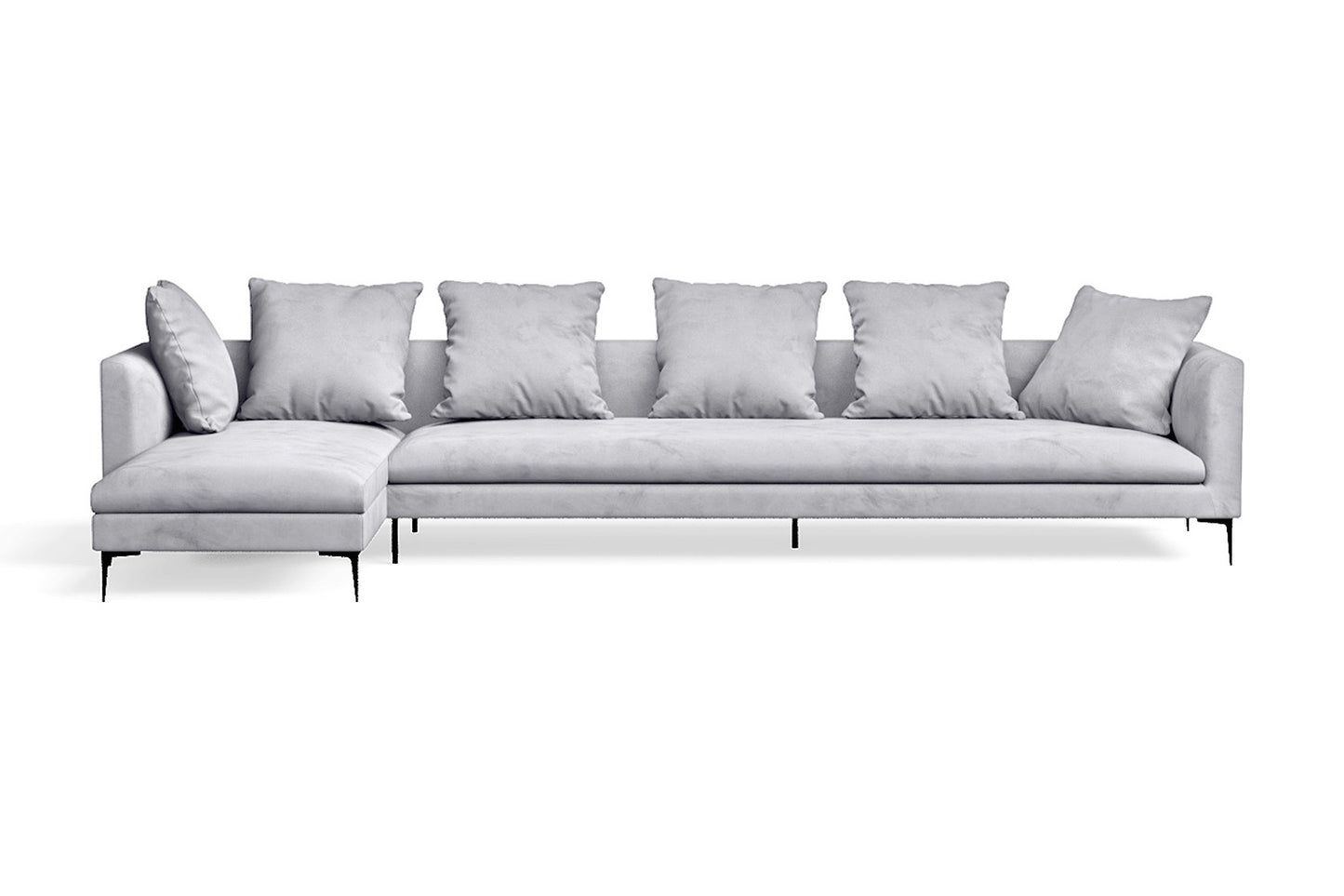 Aprilia 4 Seater Left Hand Facing Chaise Lounge Corner Sofa Silver Velvet