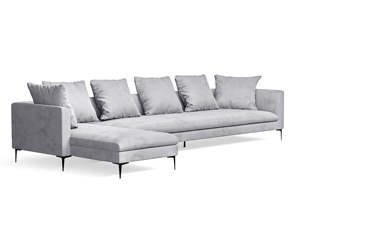 Aprilia 4 Seater Left Hand Facing Chaise Lounge Corner Sofa Silver Velvet