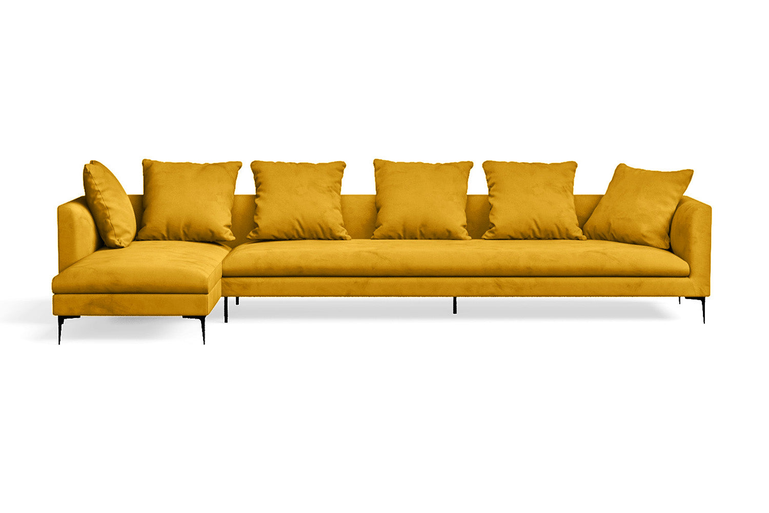 Aprilia 4 Seater Left Hand Facing Chaise Lounge Corner Sofa Yellow Velvet