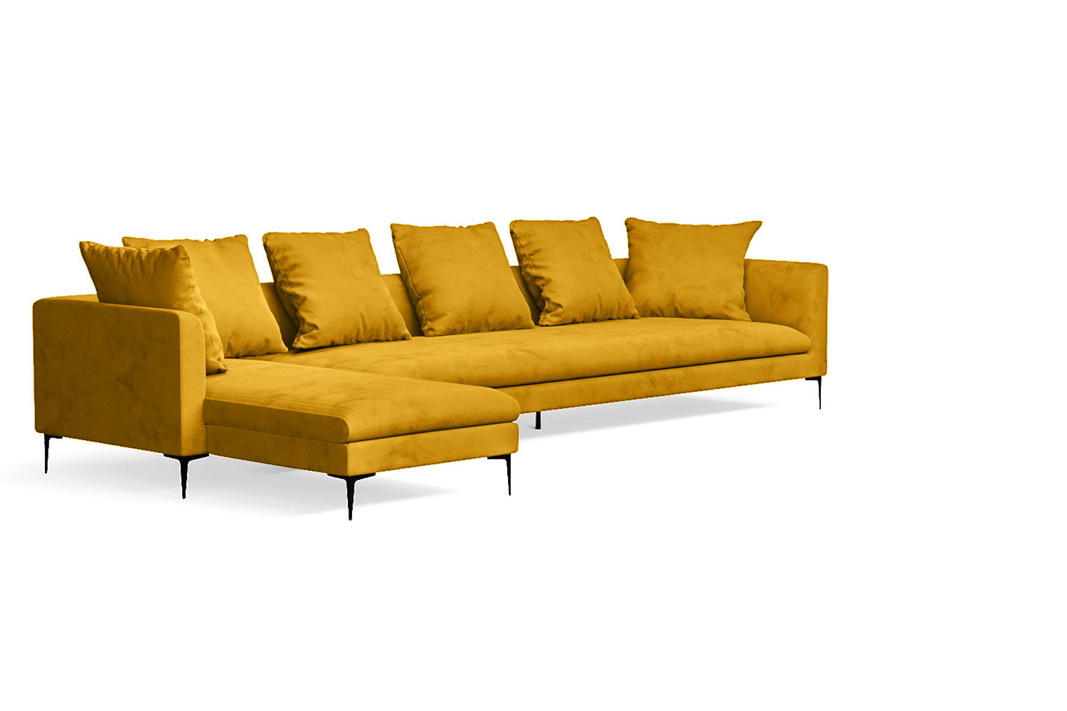 Aprilia 4 Seater Left Hand Facing Chaise Lounge Corner Sofa Yellow Velvet