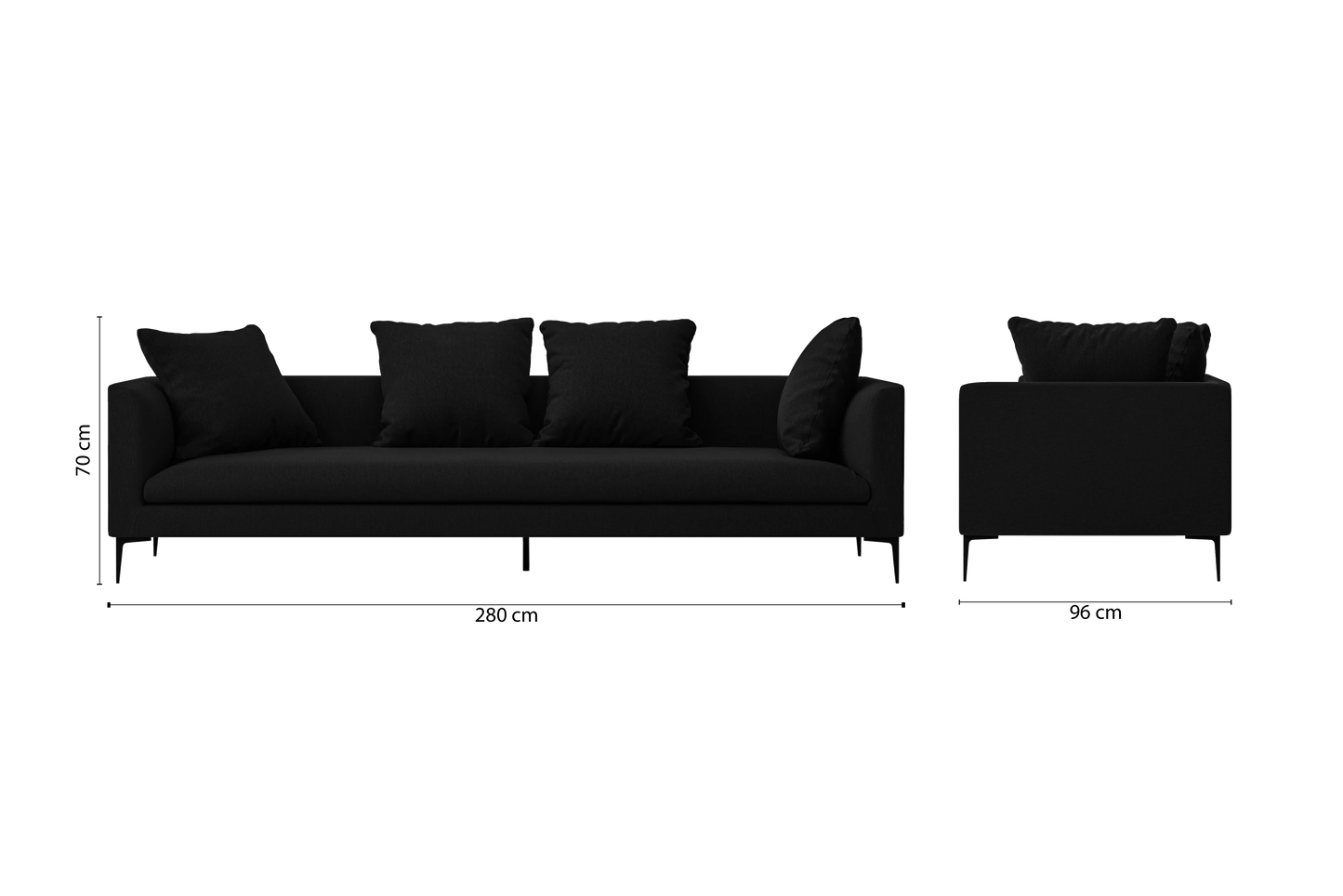 Aprilia 4 Seater Sofa Black Linen Fabric