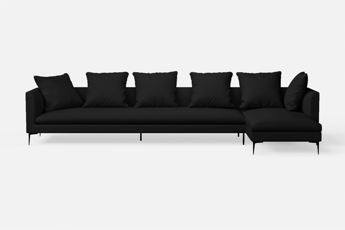 Aprilia 4 Seater Right Hand Facing Chaise Lounge Corner Sofa Black Leather