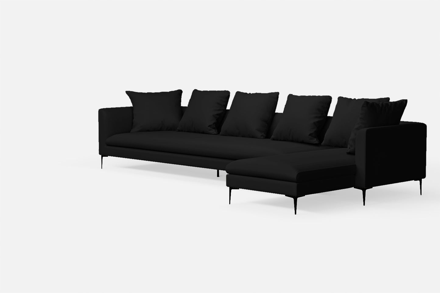 Aprilia 4 Seater Right Hand Facing Chaise Lounge Corner Sofa Black Leather