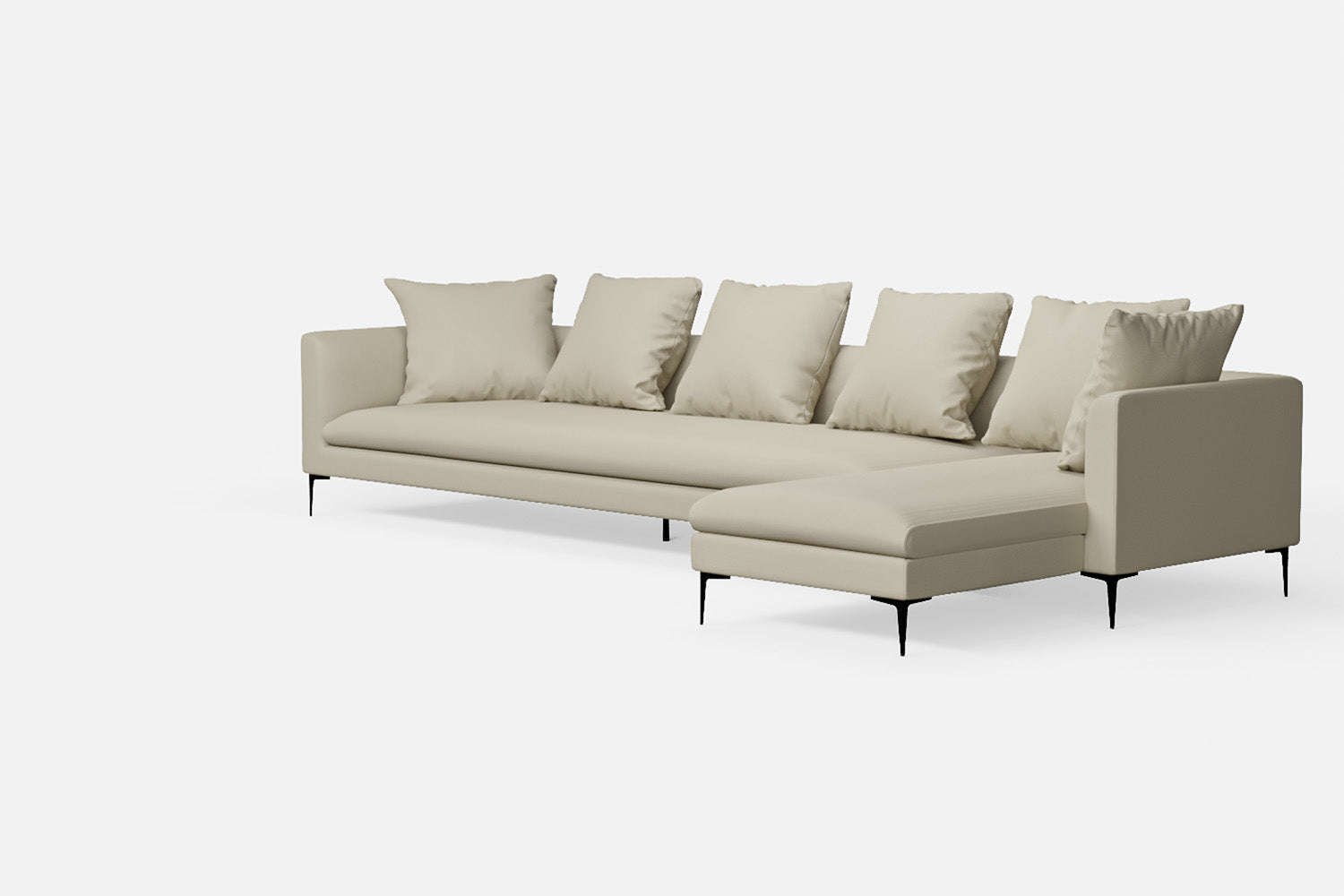 Aprilia 4 Seater Right Hand Facing Chaise Lounge Corner Sofa Cream Leather