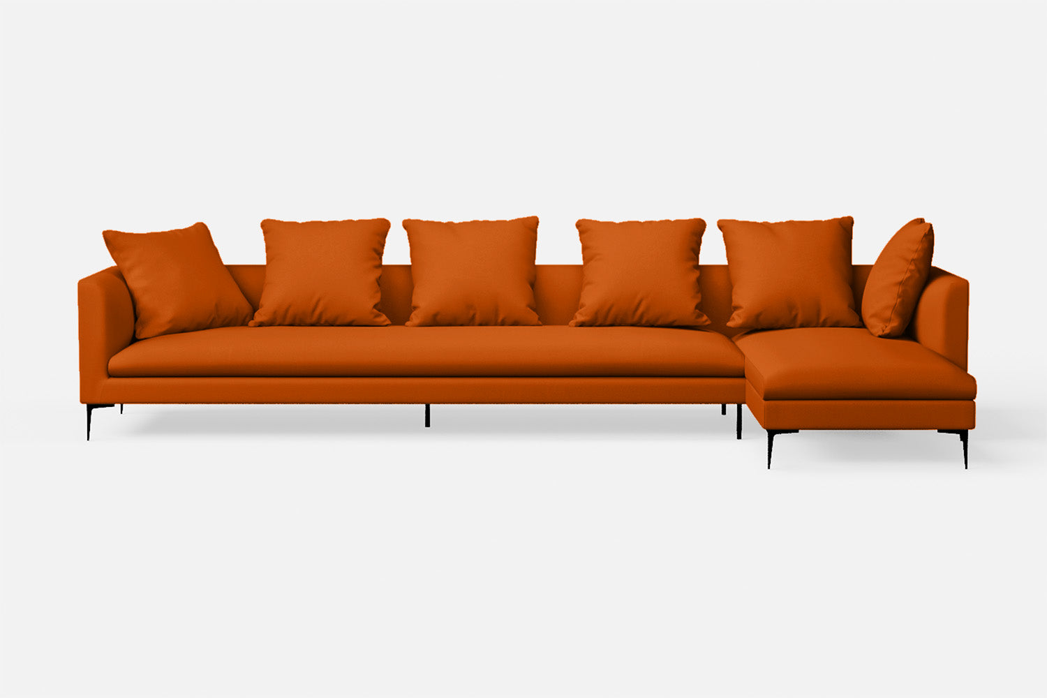 Aprilia 4 Seater Right Hand Facing Chaise Lounge Corner Sofa Orange Leather