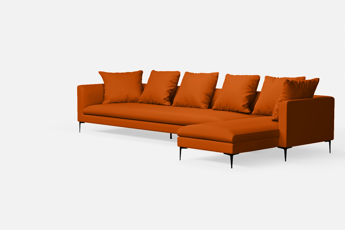 Aprilia 4 Seater Right Hand Facing Chaise Lounge Corner Sofa Orange Leather