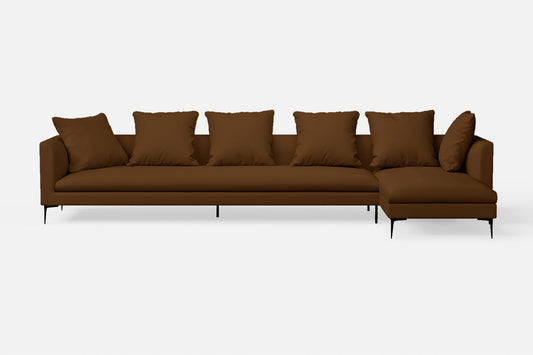 Aprilia 4 Seater Right Hand Facing Chaise Lounge Corner Sofa Walnut Brown Leather