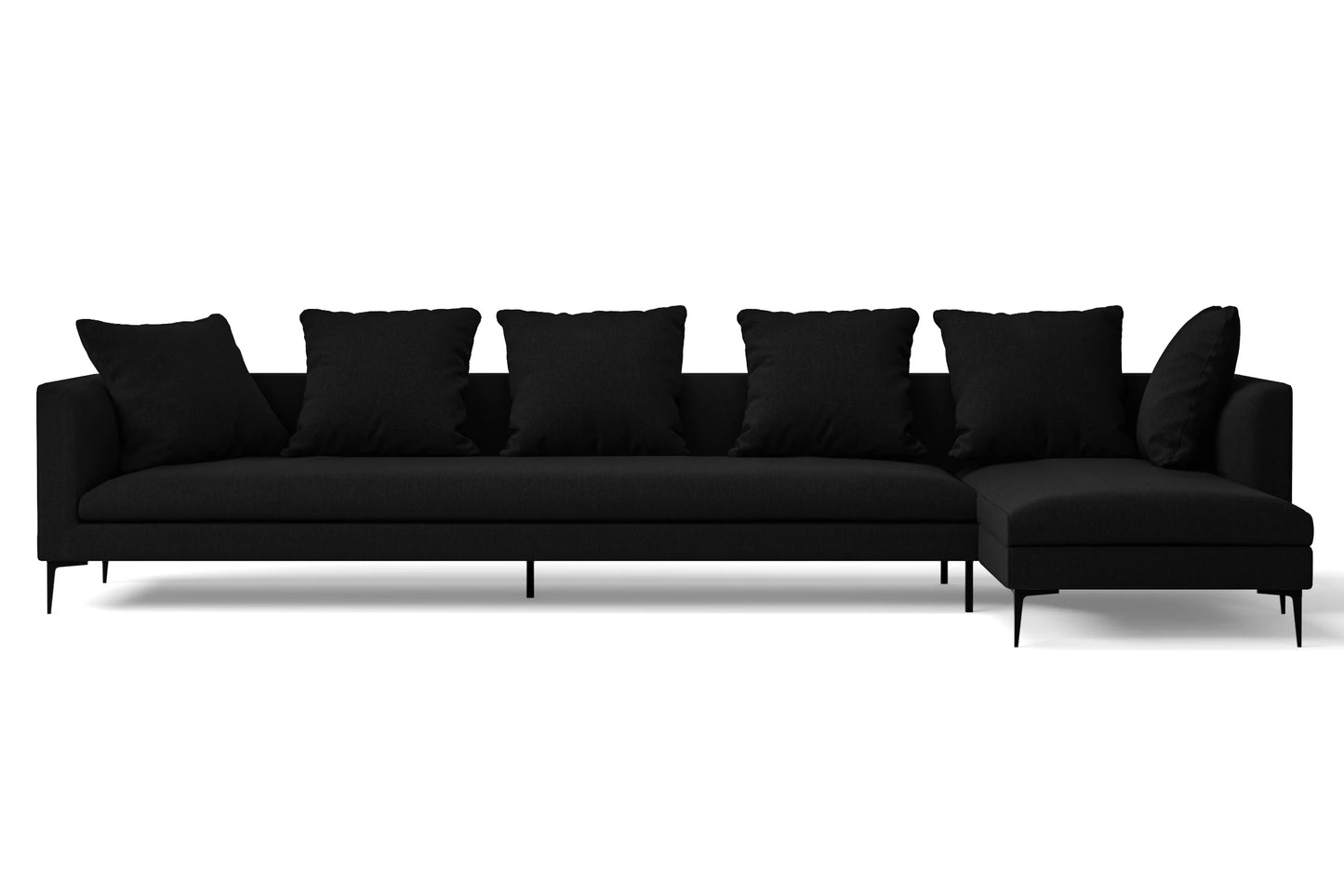 Aprilia 4 Seater Right Hand Facing Chaise Lounge Corner Sofa Black Linen Fabric