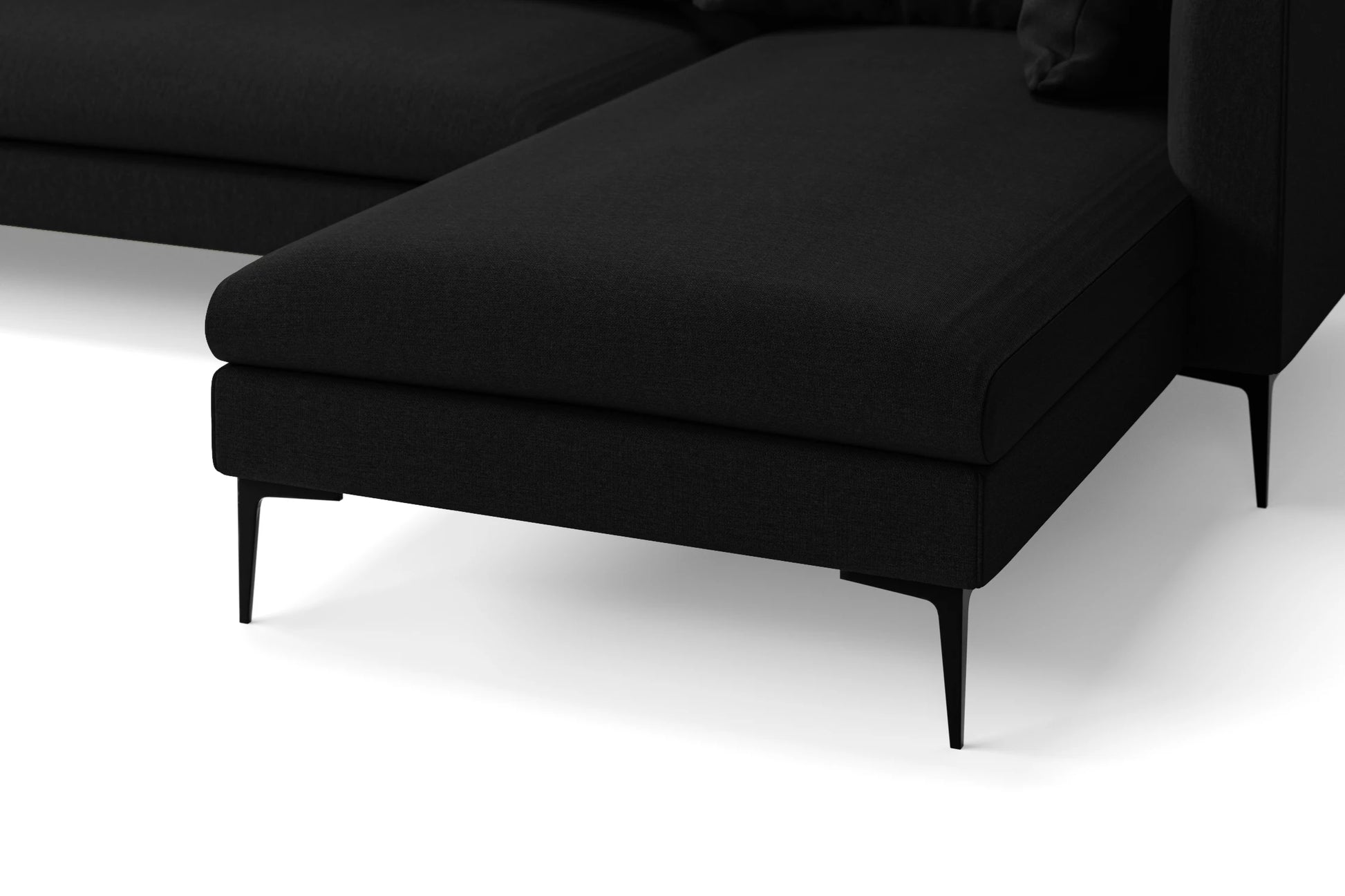 Aprilia 4 Seater Right Hand Facing Chaise Lounge Corner Sofa Black Linen Fabric