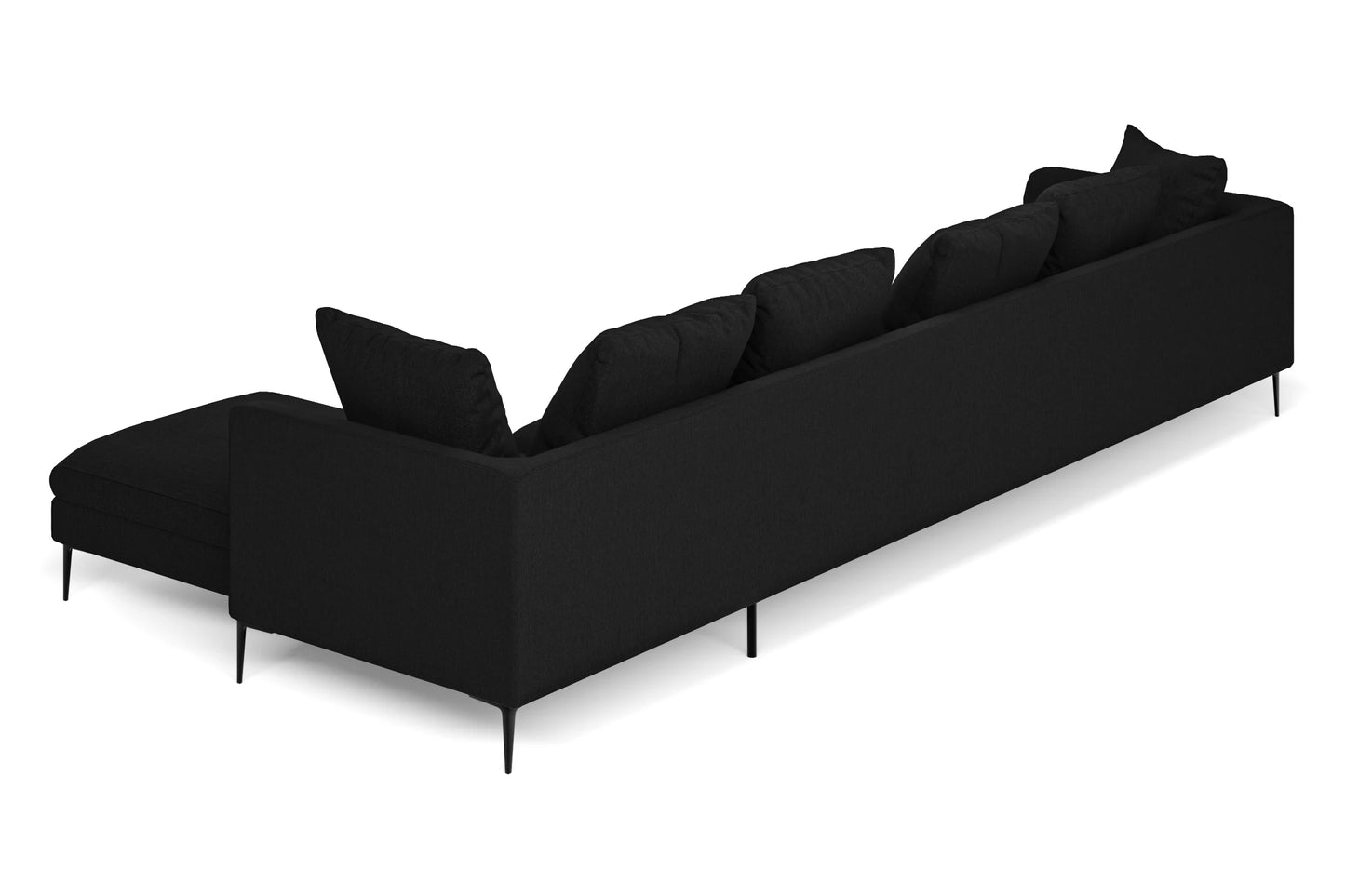 Aprilia 4 Seater Right Hand Facing Chaise Lounge Corner Sofa Black Linen Fabric