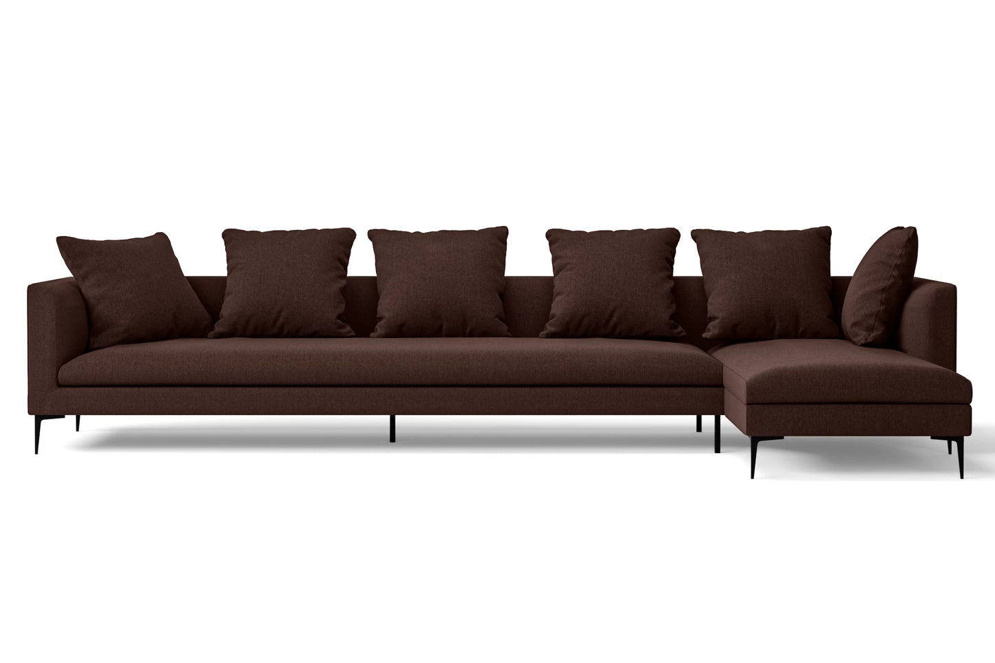 Aprilia 4 Seater Right Hand Facing Chaise Lounge Corner Sofa Coffee Brown Linen Fabric