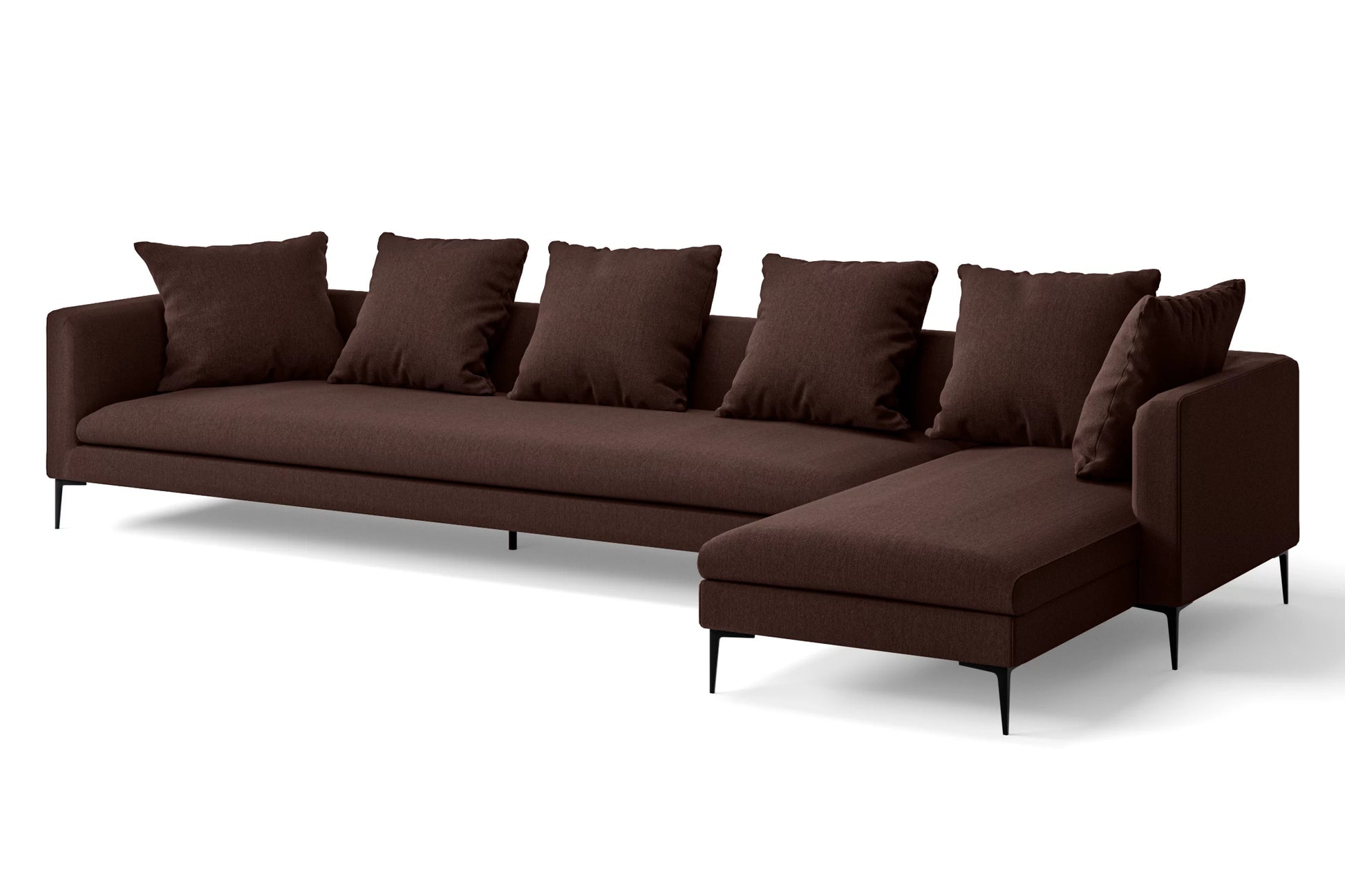 Aprilia 4 Seater Right Hand Facing Chaise Lounge Corner Sofa Coffee Brown Linen Fabric