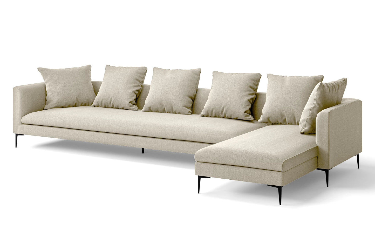 Aprilia 4 Seater Right Hand Facing Chaise Lounge Corner Sofa Cream Linen Fabric