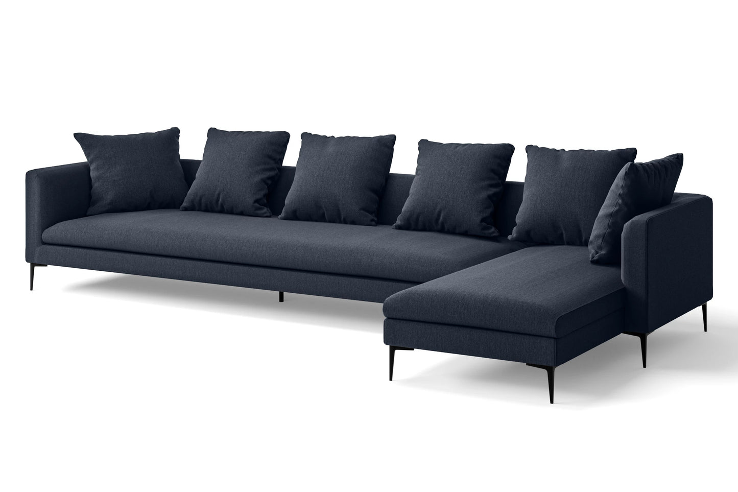 Aprilia 4 Seater Right Hand Facing Chaise Lounge Corner Sofa Dark Blue Linen Fabric