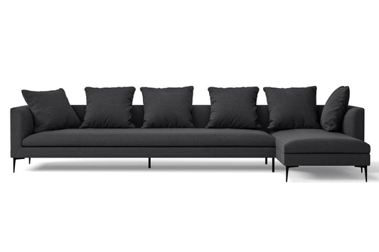 Aprilia 4 Seater Right Hand Facing Chaise Lounge Corner Sofa Dark Grey Linen Fabric