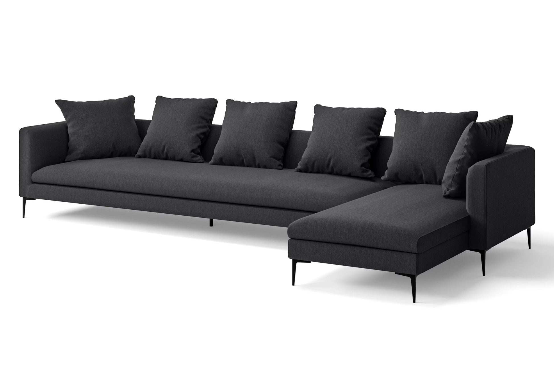 Aprilia 4 Seater Right Hand Facing Chaise Lounge Corner Sofa Dark Grey Linen Fabric