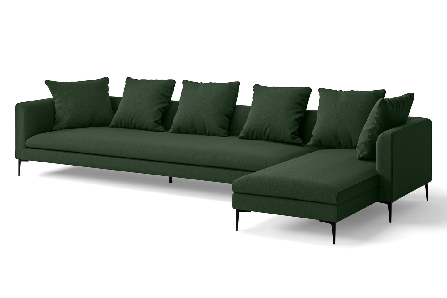 Aprilia 4 Seater Right Hand Facing Chaise Lounge Corner Sofa Forest Green Linen Fabric