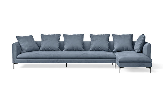 Aprilia 4 Seater Right Hand Facing Chaise Lounge Corner Sofa Baby Blue Velvet