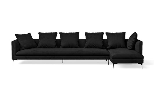 Aprilia 4 Seater Right Hand Facing Chaise Lounge Corner Sofa Black Velvet