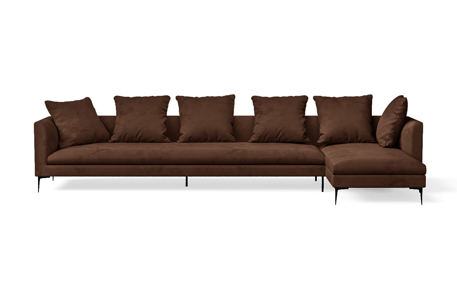 Aprilia 4 Seater Right Hand Facing Chaise Lounge Corner Sofa Coffee Brown Velvet