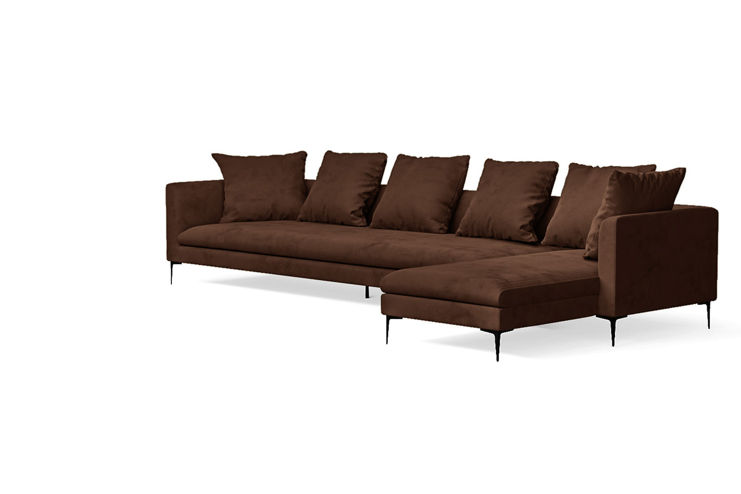 Aprilia 4 Seater Right Hand Facing Chaise Lounge Corner Sofa Coffee Brown Velvet