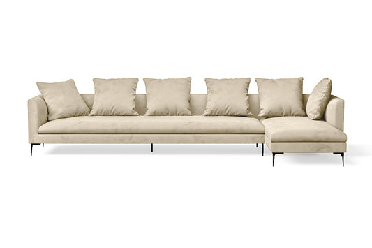 Aprilia 4 Seater Right Hand Facing Chaise Lounge Corner Sofa Cream Velvet